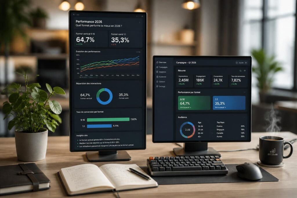 découvrez quel format, vertical 9:16 ou carré 1:1, offre les meilleures performances en 2026 pour optimiser votre contenu et maximiser votre impact.