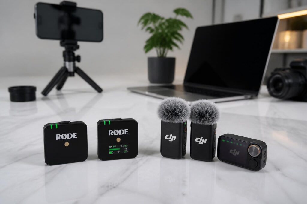 comparaison détaillée entre rode wireless go et dji mic 2 pour améliorer la qualité audio de tes vidéos ugc. découvre quel micro sans fil est le mieux adapté à tes besoins de créateur.